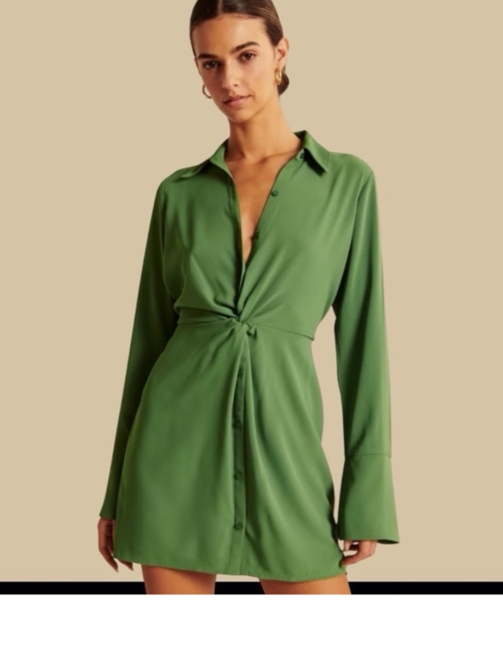 Abercrombie & Fitch Green Twist-Front Shirt Dress
